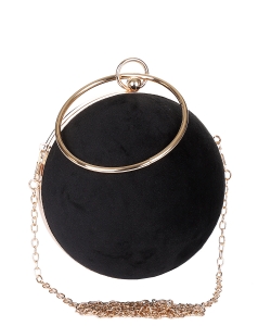 Round Ball Shaped Velvet Clutch Crossbody Bag 6710 BLACK